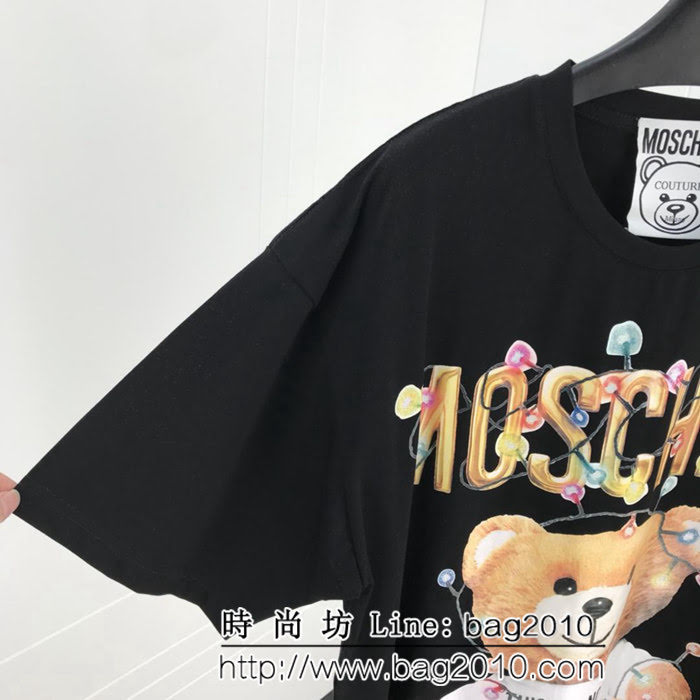 MOSCHIN莫斯奇諾 18ss專櫃最新 聖誕限定款 最新閃粉工藝 男款黑色短袖 ydi2456